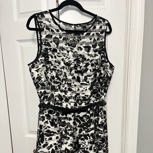 Black and White sleeveless, fit and flare party dress